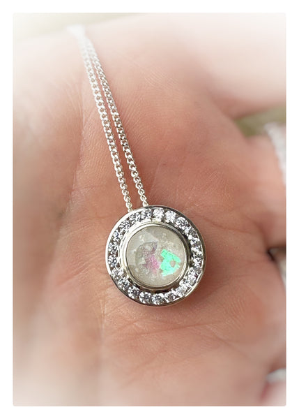 “Jennifer” Cubic Zirconia Halo Memorial Necklace