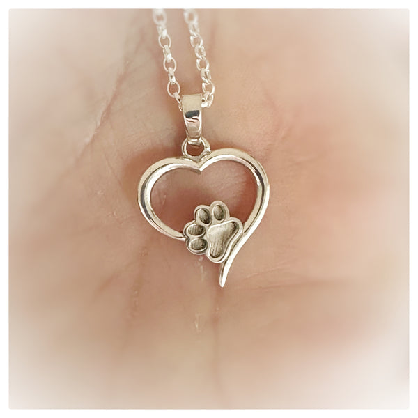 Silver Heart Paw Necklace