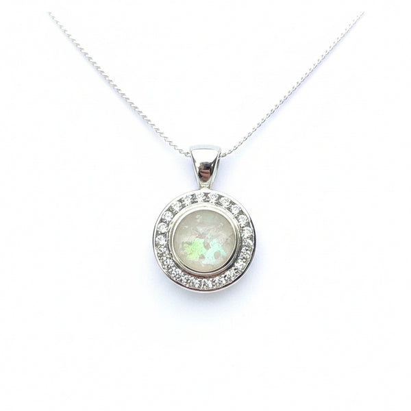 “Jennifer” Cubic Zirconia Halo Memorial Necklace
