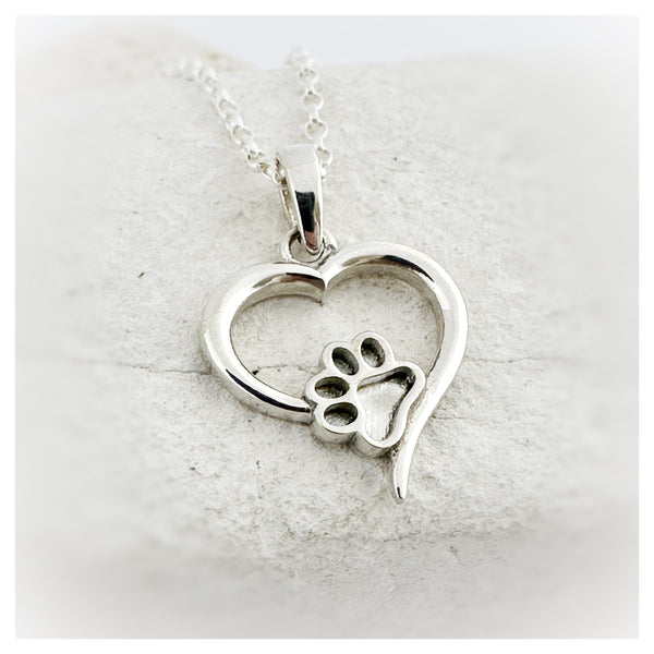 Silver Heart Paw Necklace