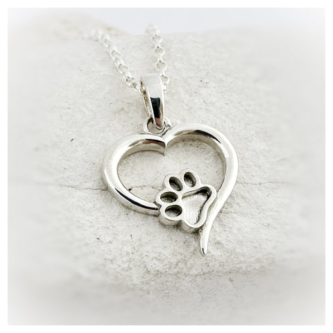 Silver Heart Paw Necklace