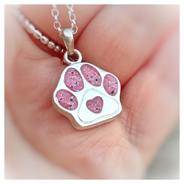 “Lucy” Paw Print Heart Necklace
