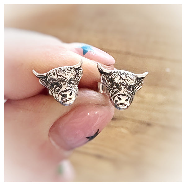 Sterling Silver Highland Coo Studs Earrings