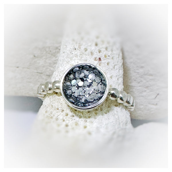 “Rheanna” Silver Beaded Memorial Ring