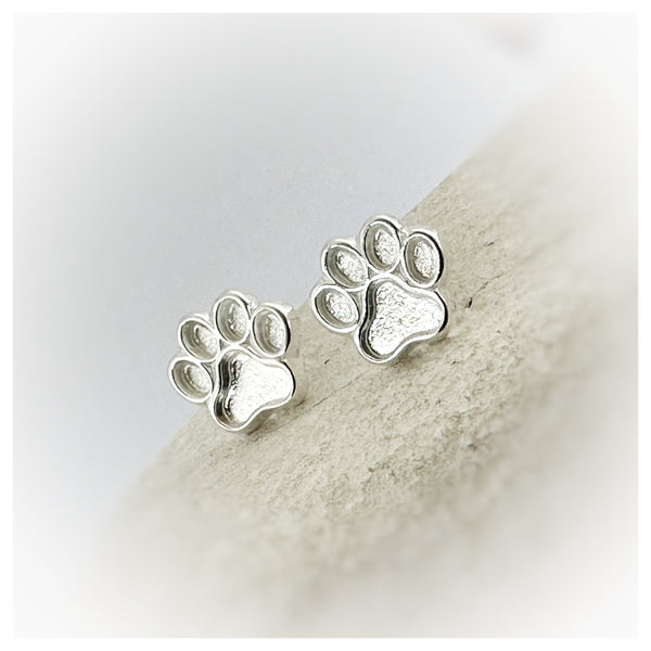 Silver Paw Print Stud Earrings