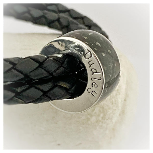 “Mark” Men’s Double Wrap Memorial Bracelet with Personalised Channel Bead (Black Leather)