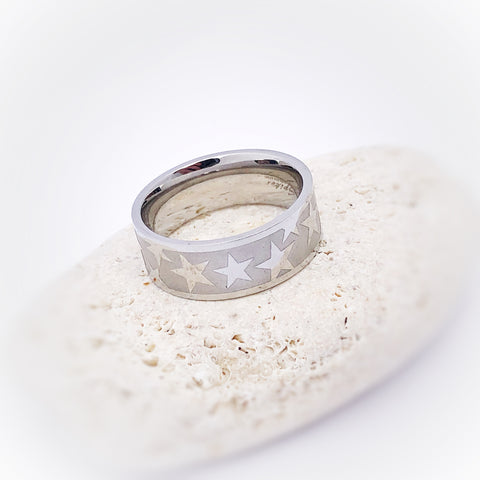 Unisex Stainless Steel Star Ring size S