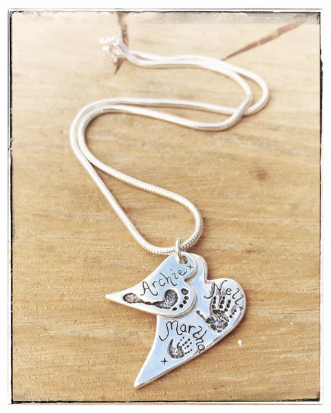 Double Descending Wavy Heart Pendant / Necklace (Extra Large/Medium)