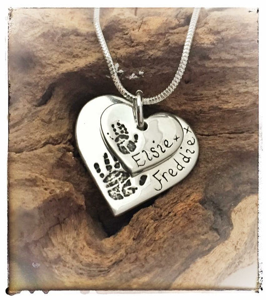 Double Descending Love Heart Pendant / Necklace (Large/Small)