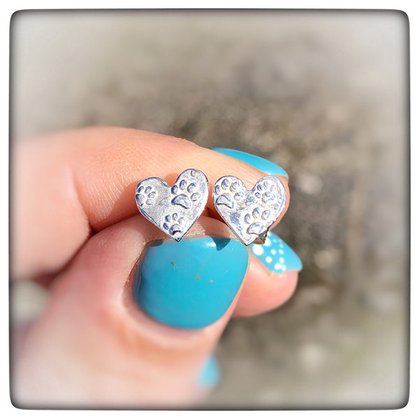 Tiny Silver Subtle Paw Print Stud Earrings