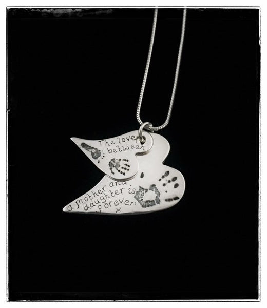 Double Descending Wavy Heart Pendant / Necklace (Extra Large/Medium)