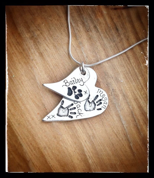 Double Descending Wavy Heart Pendant / Necklace (Extra Large/Medium)