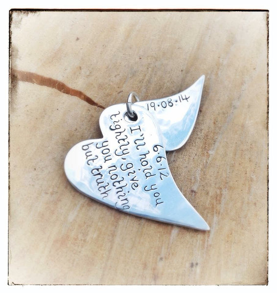Double Descending Wavy Heart Pendant / Necklace (Extra Large/Medium)