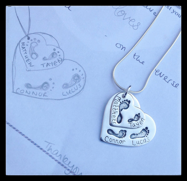Double Descending Love Heart Pendant / Necklace (Extra Large/Medium)
