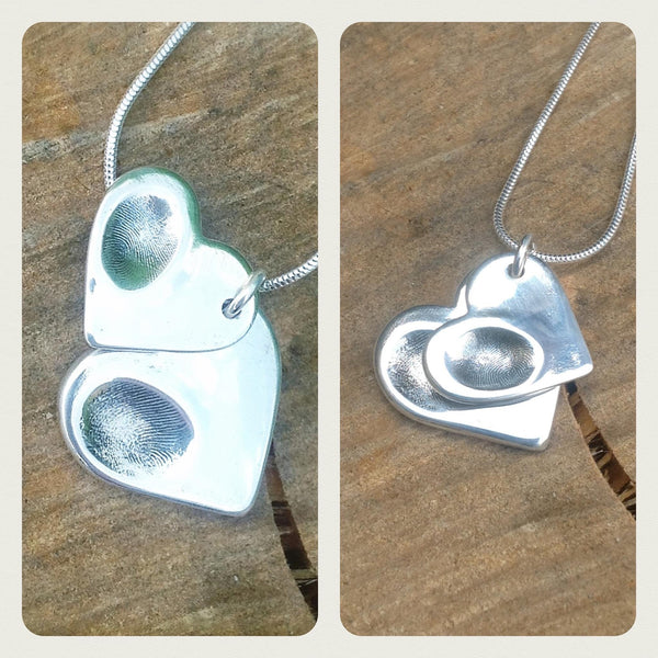 Double Descending Fingerprint Love Heart Pendant / Necklace (Large/Small)